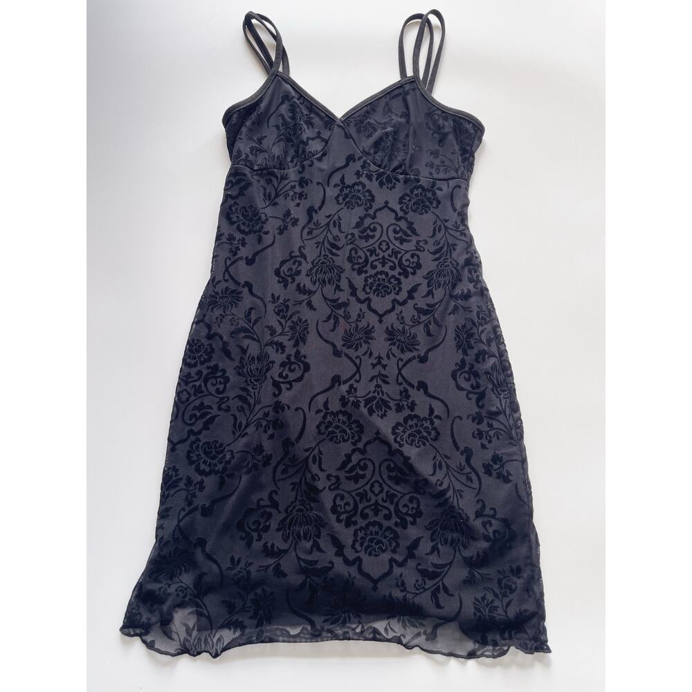Romwe Black Velvet Jacquard Floral Whimsigoth Slip Dress Size Small